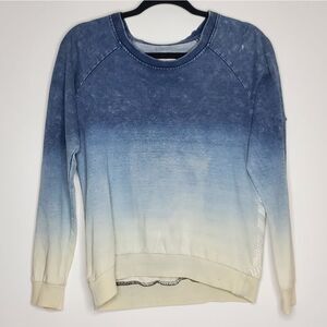 Billabong Blue Faded Wash Ombre Bohemian Graphic Back Long Sleeve Sweater Size M